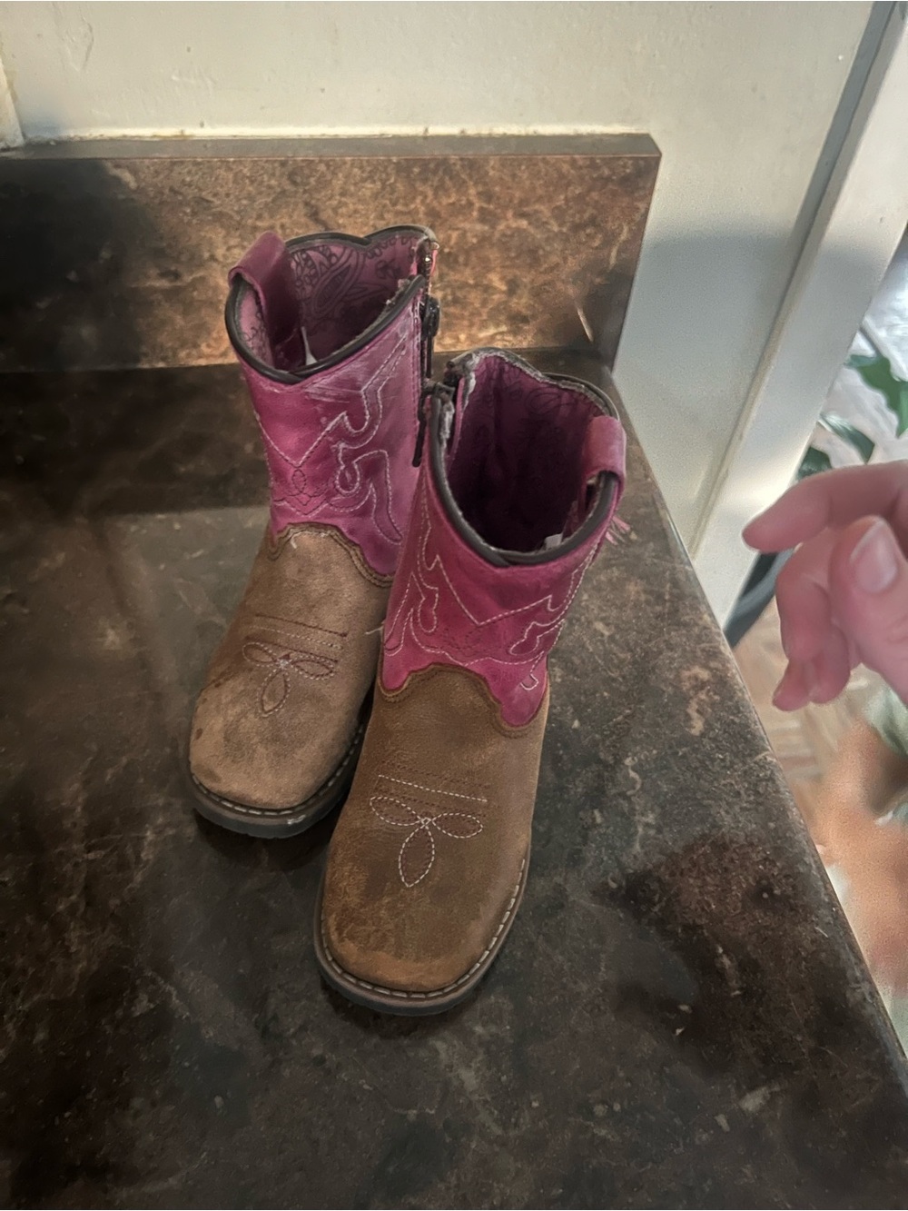 Shyanne Brown and Pink Girls' Western Zip-Up Boots